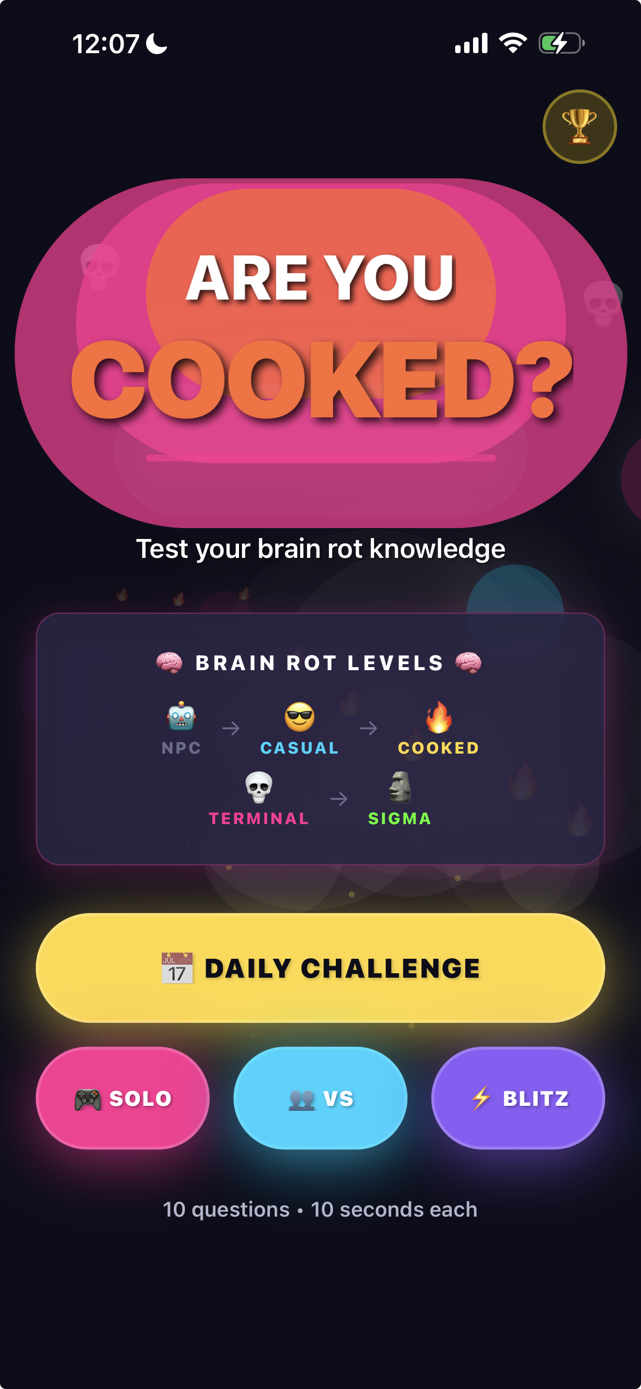 Are You Cooked? Home Screen